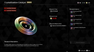 Image showing the research screen for Crystallized Catalyst in The First Descendant.