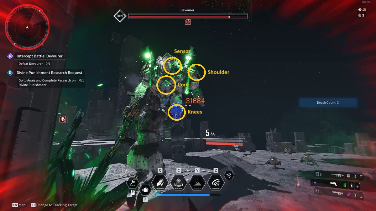 The weakpoints of a Devourer in The First Descendant.