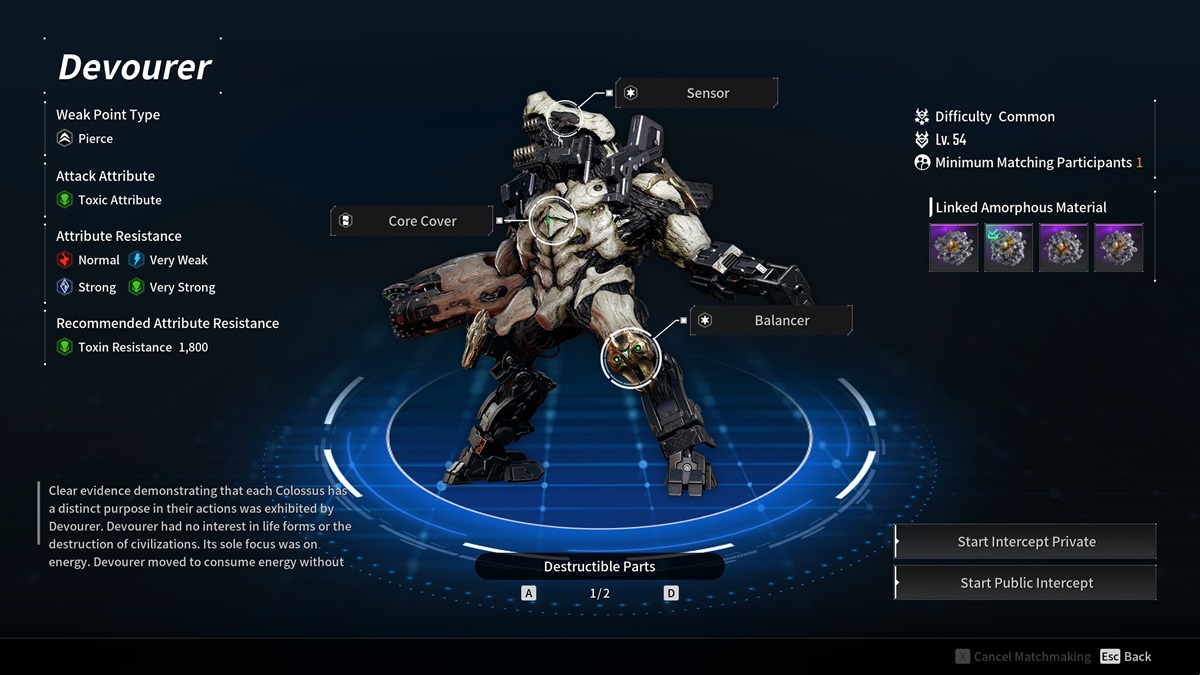 A player checks out the weak spots of the Devourer in The First Descendant.
