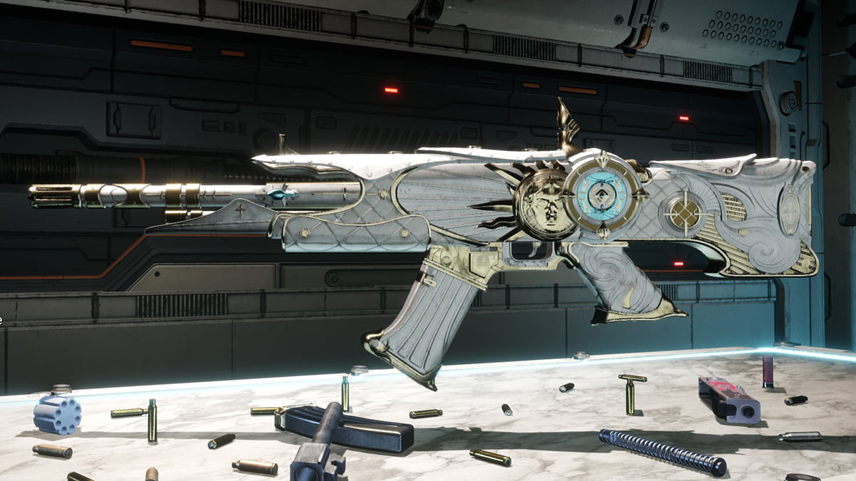 Image of the aesthetic look of the Divine Punishment assault rifle in The First Descendant.