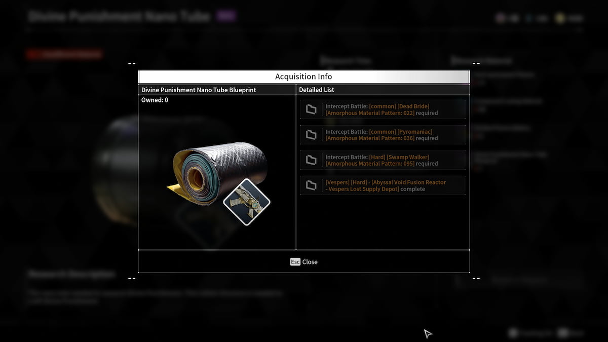 Image of the Divine Punishment Nano Tube blueprint in The First Descendant.
