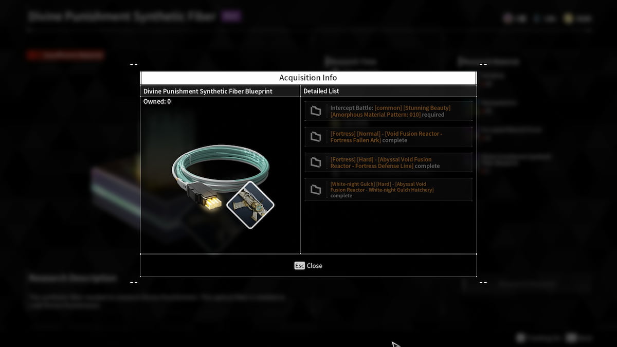 Image of the Divine Punishment Synthetic Fiber blueprint in The First Descendant.