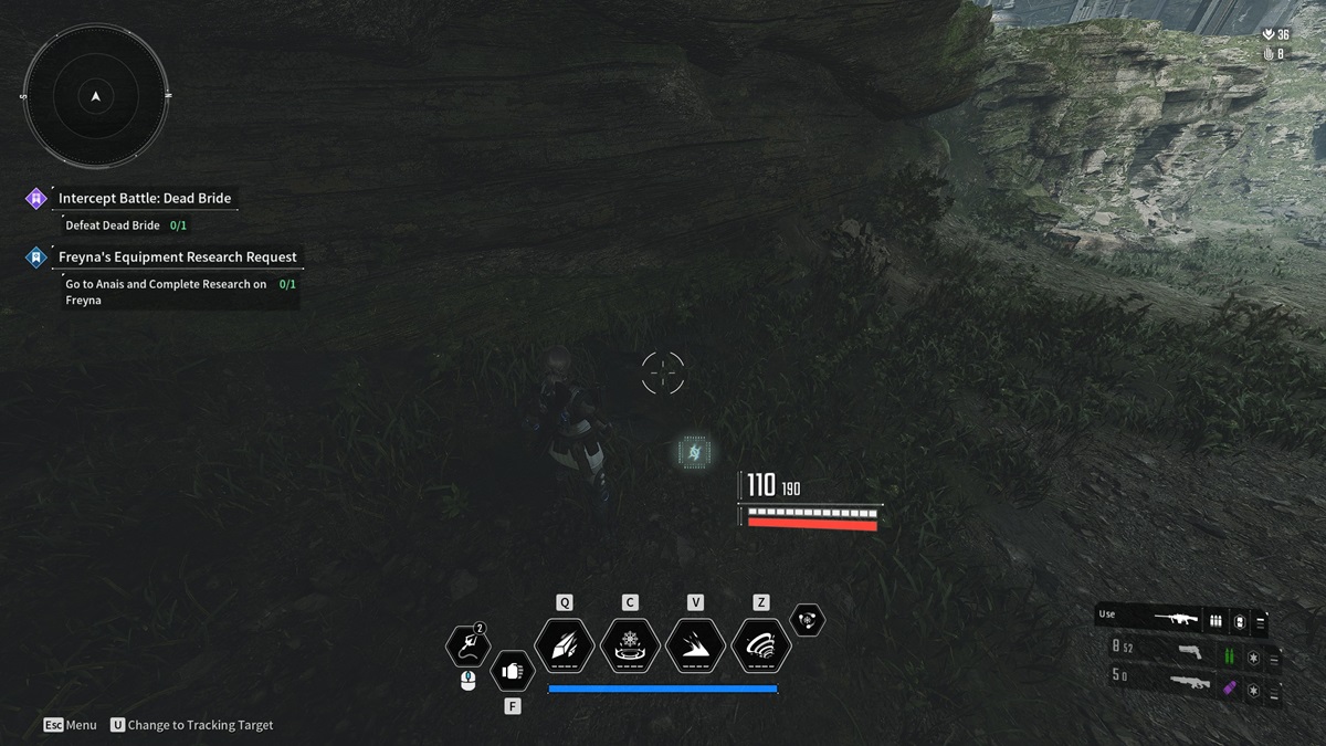 A player checks a green hologram in The First Descendant.