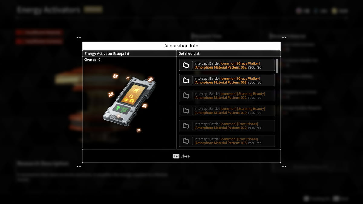 Image of Energy Activator Blueprint sources in The First Descendant.