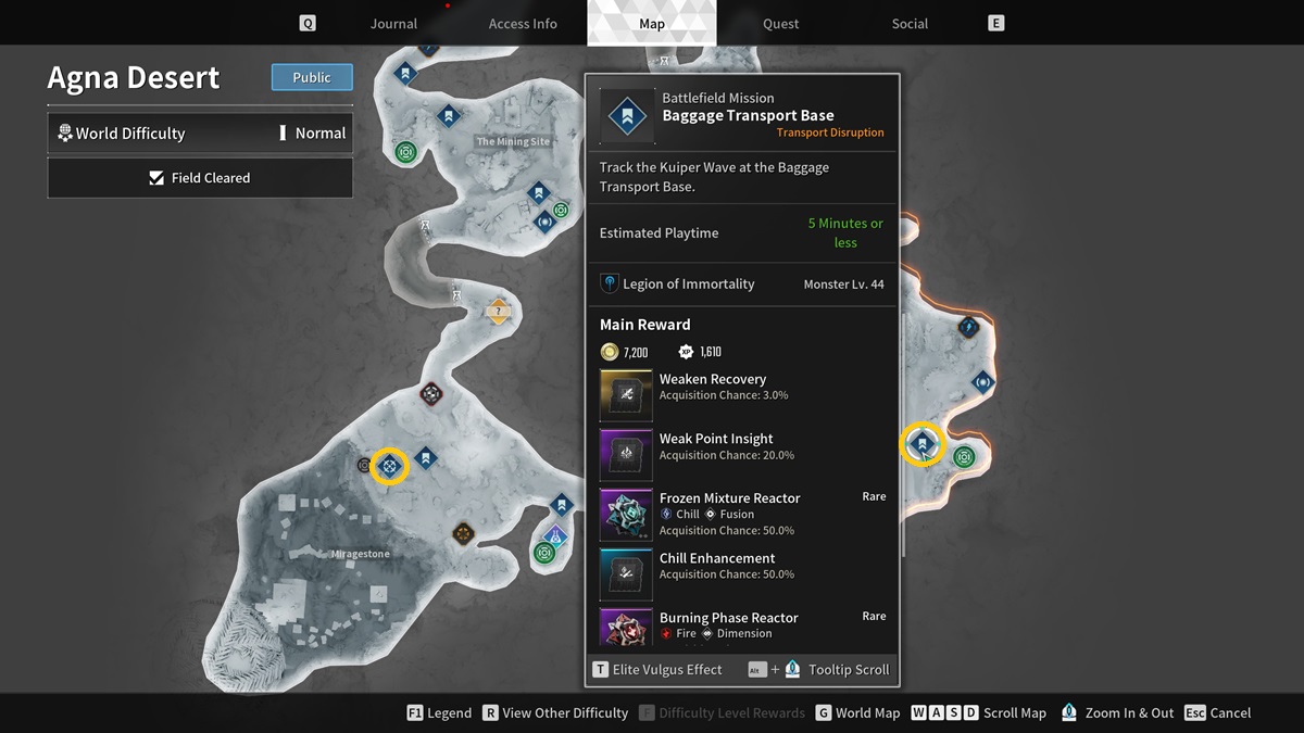 A map marking the Eternal Willpower drop locations in The First Descendant.