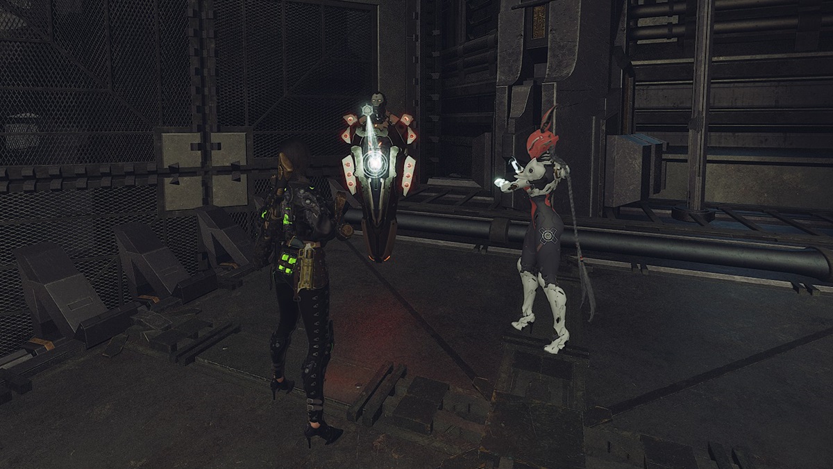 A player stands next to an ally as they open a vault in The First Descendant.