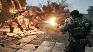 Image of a character facing an explosion in The First Descendant.