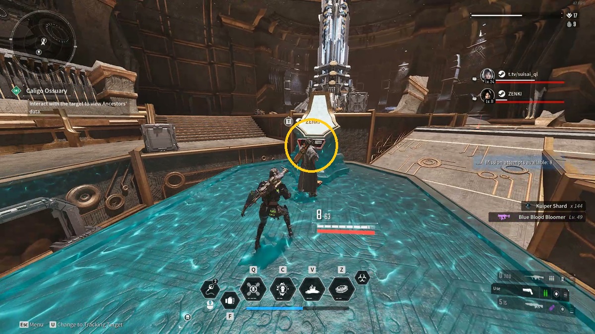 A player interacts with a console in The First Descendant.