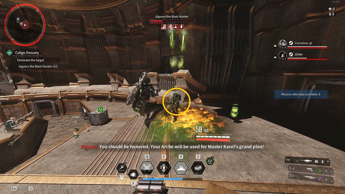 A player fights Sigvore in the Caligo Ossuary mission in The First Descendant.