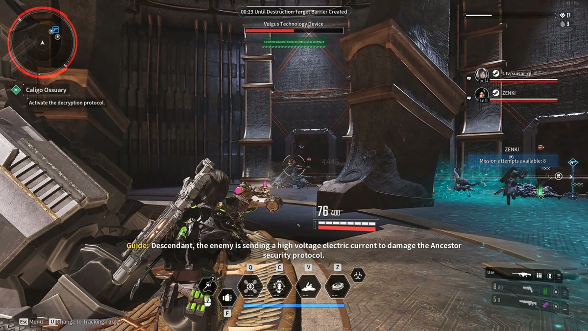 A player shoots at the Vulgus Tech Device in The First Descendant.
