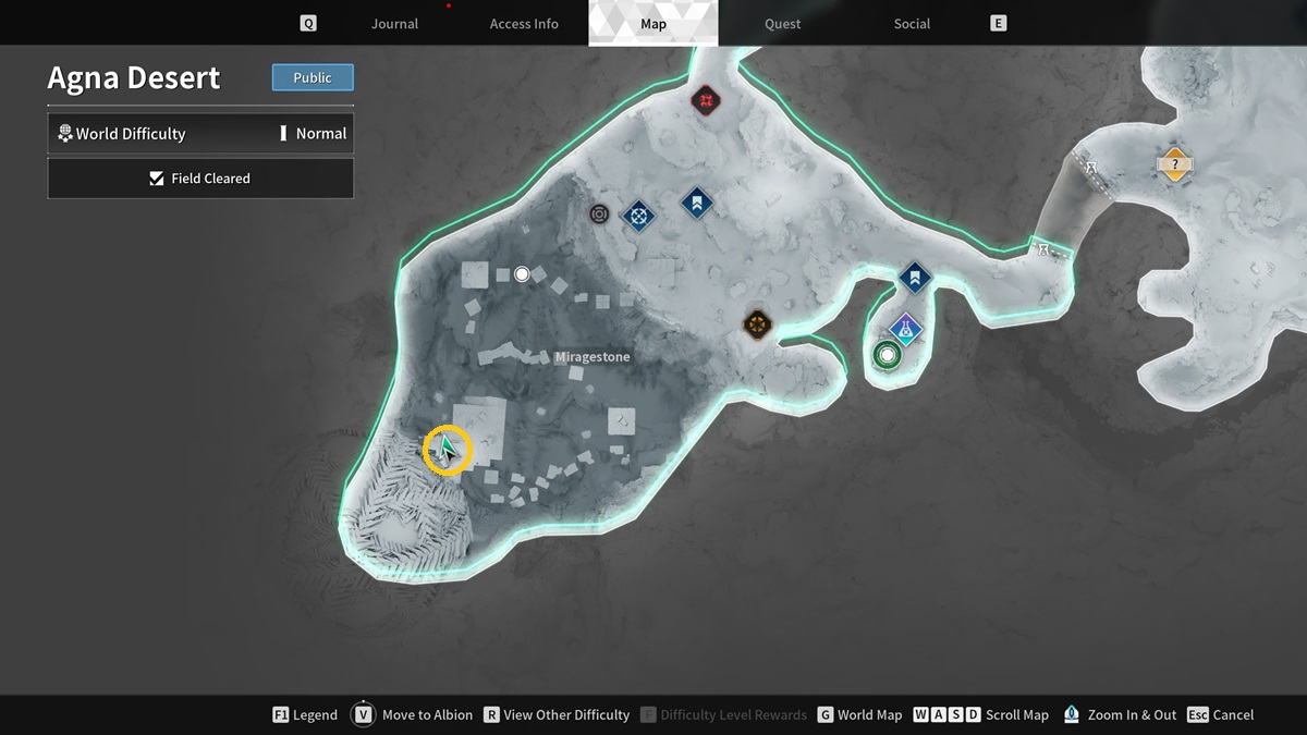 A map with the vault marked in the Miragestone location in The First Descendant.