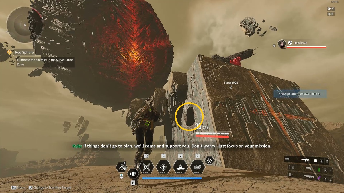 A player sprints towards a floating cube in The First Descendant.