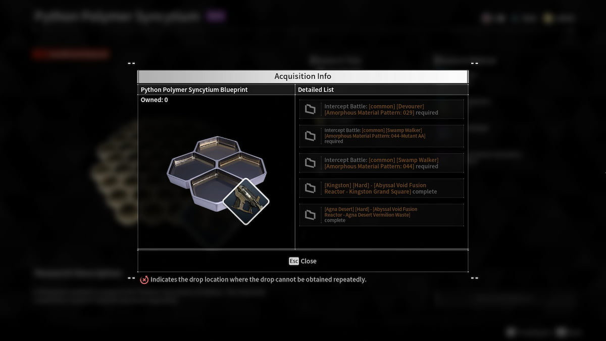 Image of requirements to get Python Polymer Syncytium Blueprint in The First Descendant.