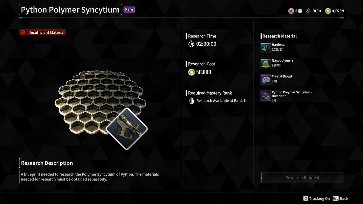 Image of the Python Polymer Syncytium crafting requirements in The First Descendant.