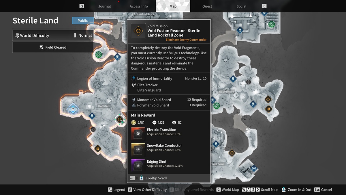Void Fusion Reactor mission marked on a map in The First Descendant.