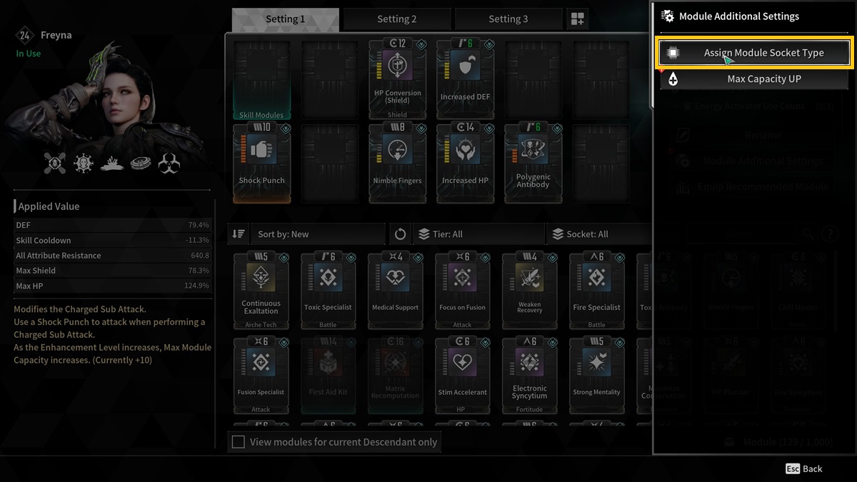 A player picks the Assign Module option in The First Descendant.