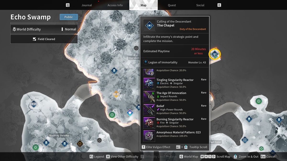 A player checks a map with the location of Amorphous Material Pattern 023 in The First Descendant.