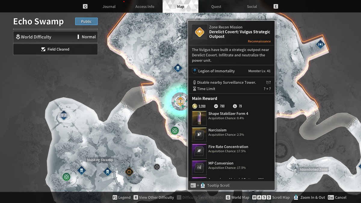A player checks the Derelict outpost location on a map in The First Descendant.