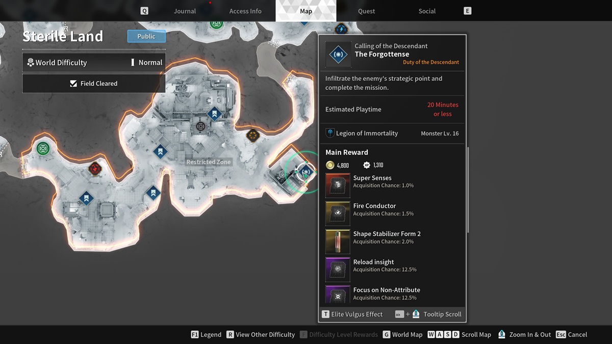 The Forgottense mission marked on a map in The First Descendant.