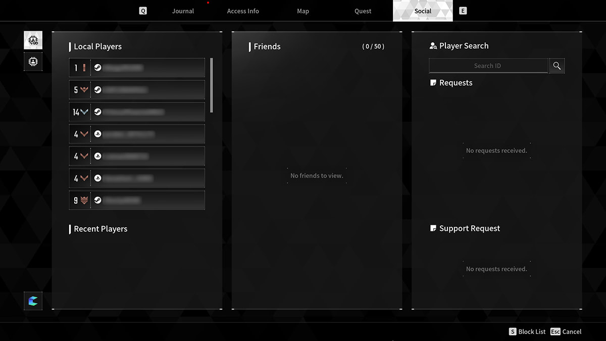 Image of the Social options screen in The First Descendant.