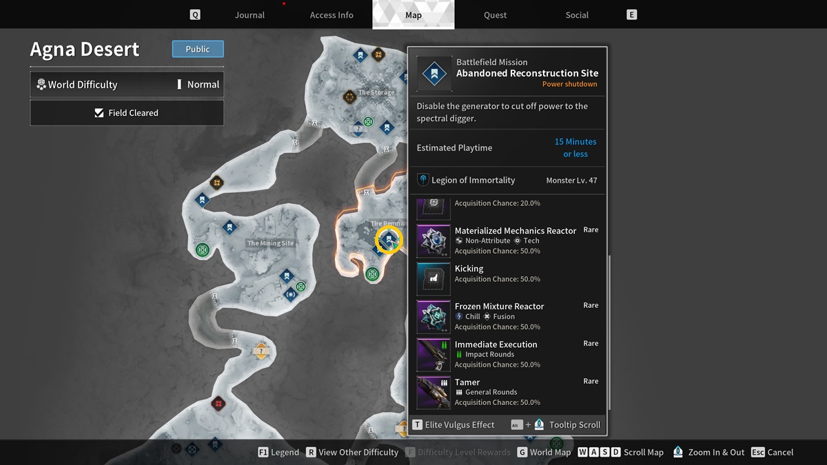 A player checks a map with a mission highlighted for the Tamer in The First Descendant.
