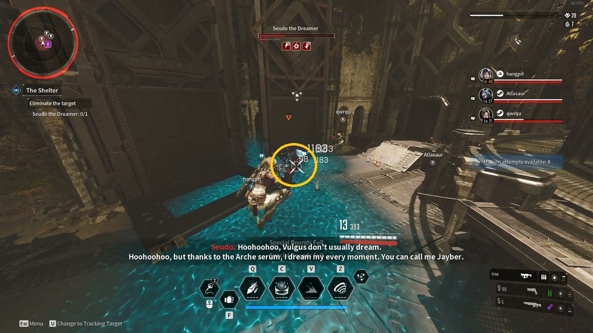 A player evades attacks and fights a boss in The First Descendant.