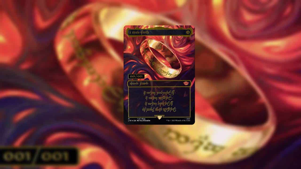 MTG expensive cards - An image of The One Ring card in MTG. Image captured by VideoGamer.