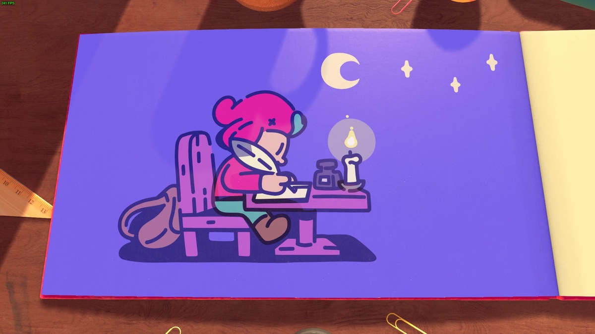 The Plucky Squire review: Jot writing at a desk.