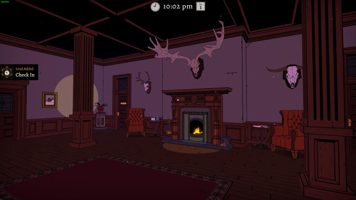 The Seance at Blake Manor: fireplace in a lobby.