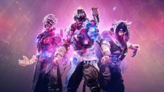 three characters in pink purple outfits in destiny 2 the final shape