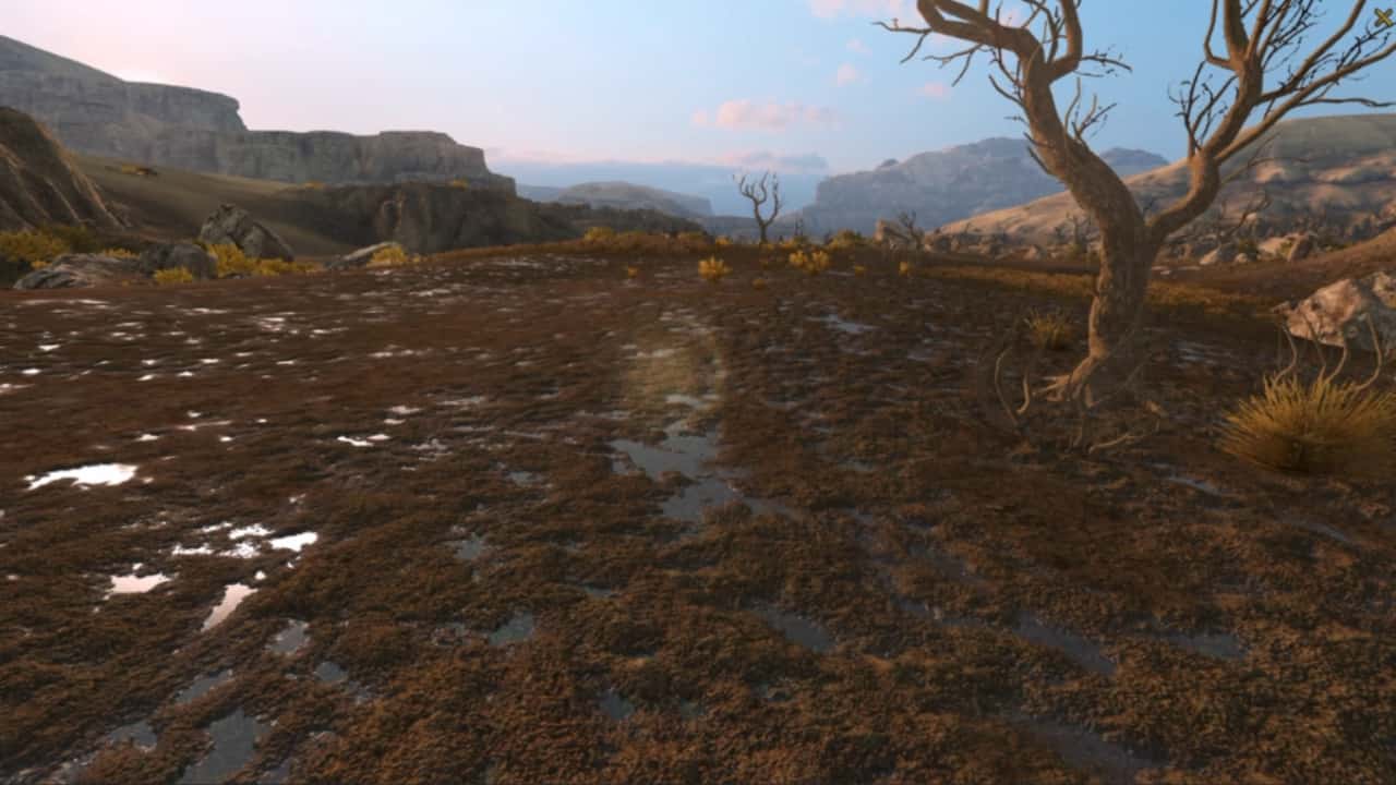 Total War Pharaoh best graphics settings: A wide shot of empty, muddy terrain in the sunlight.