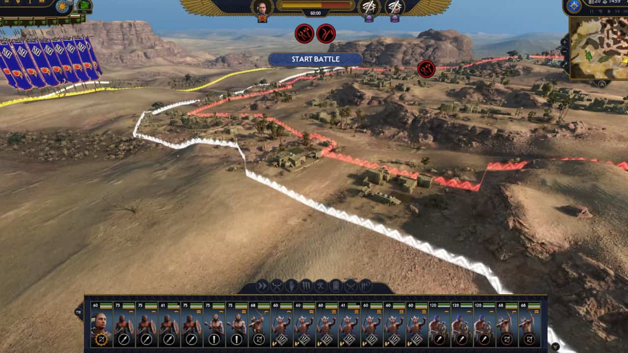 Total War Pharaoh how to win battles and control units: The deployment phase before a battle.