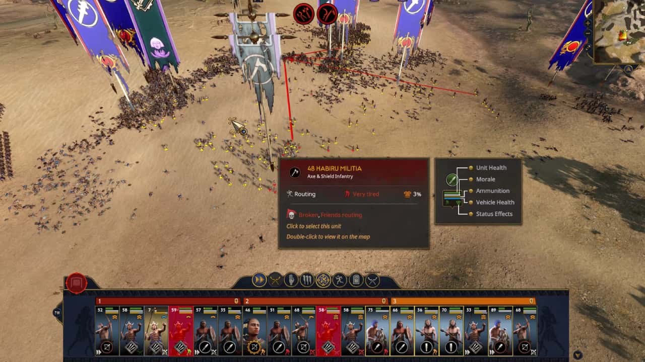 Total War Pharaoh how to win battles and control units: Enemy units flee the battle as they are routed.