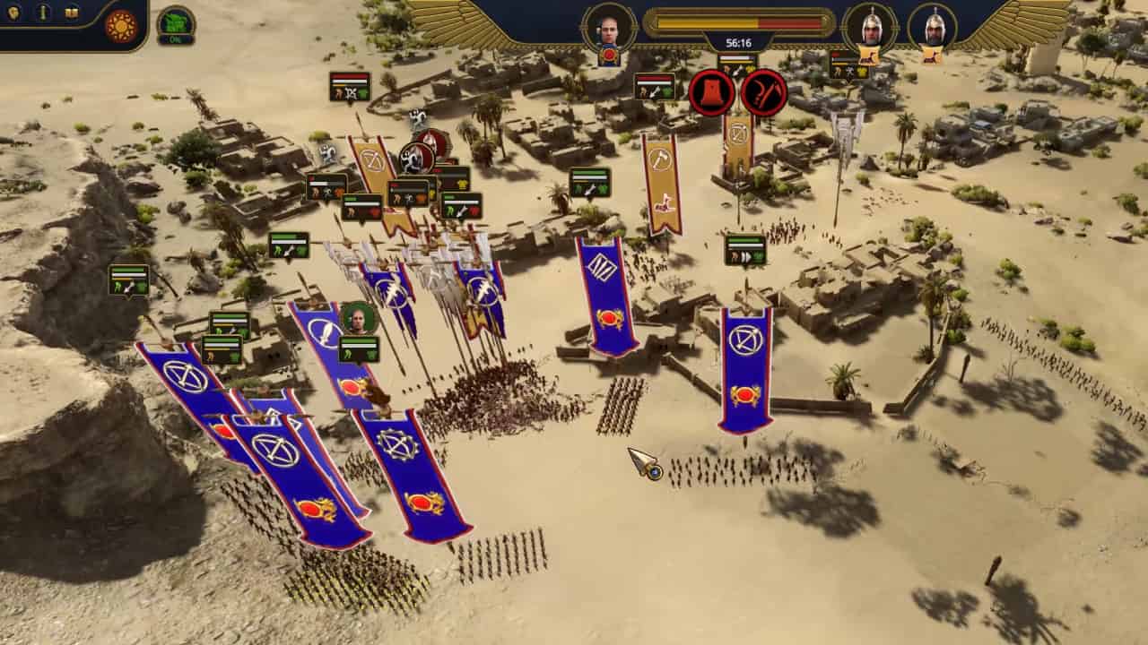Total War Pharaoh how to win battles and control units: Sweltering Heat weather in a battle.