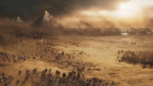 Does Total War Pharaoh have multiplayer: Two armies clash in a battle outside Cairo.