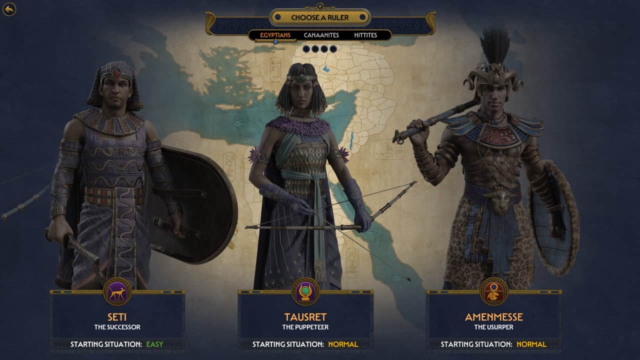Total War Pharaoh tips and tricks to help you beat the game: The faction selection screen.