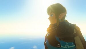 Tears of the Kingdom characters: A close-up of Link with a bright, open sky in the background.
