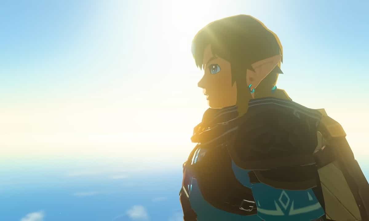 Tears of the Kingdom characters: A close-up of Link with a bright, open sky in the background.