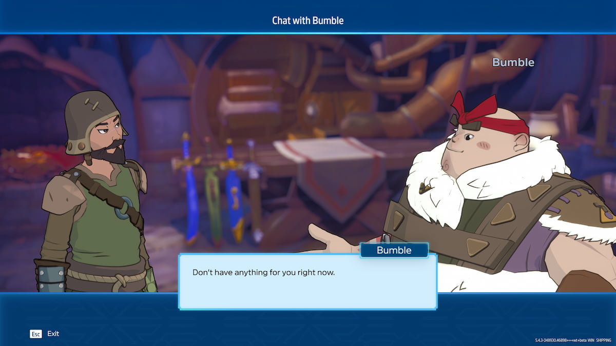 Image of the player character chatting wtih Bumble in Towerborne.