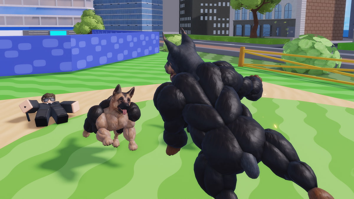 Image of two dogs fighting in Train Dog to Fight on Roblox.