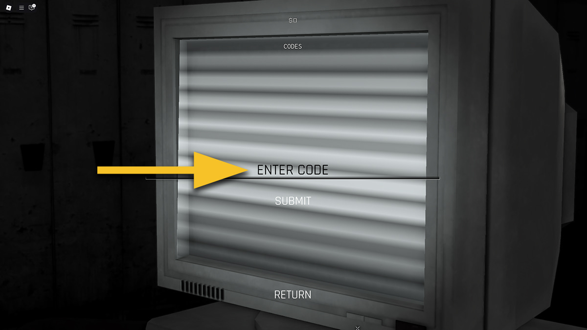 Image of the code redemption screen in Twenty One on Roblox, with an arrow pointing at the code input text box.