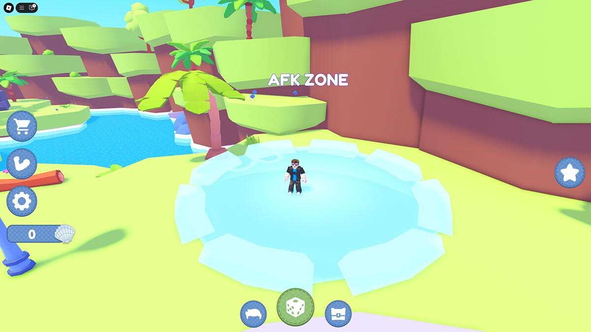 An UGC RNG player chilling in the pool labelled AFK Zone.