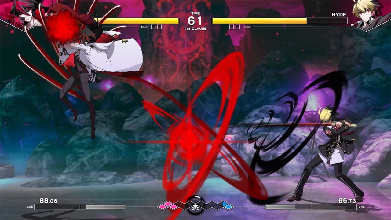 A thrilling screenshot capturing an intense battle between two characters in Under Night In-Birth 2 Sys:Celes. Image from Arc System Works.