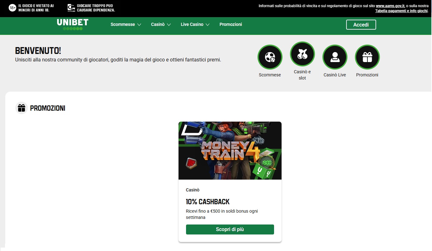 Unibet è una piattaforma con un'eccezionale offerta di gioco