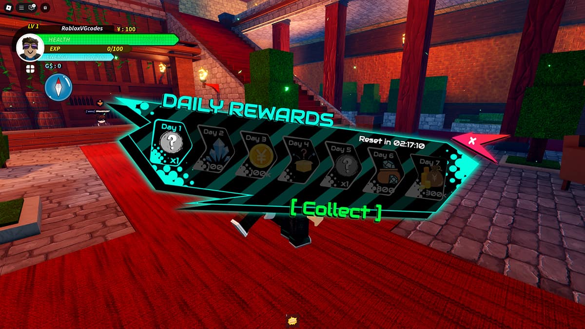Image of the Daily Rewards prompt in Universal Piece on Roblox.