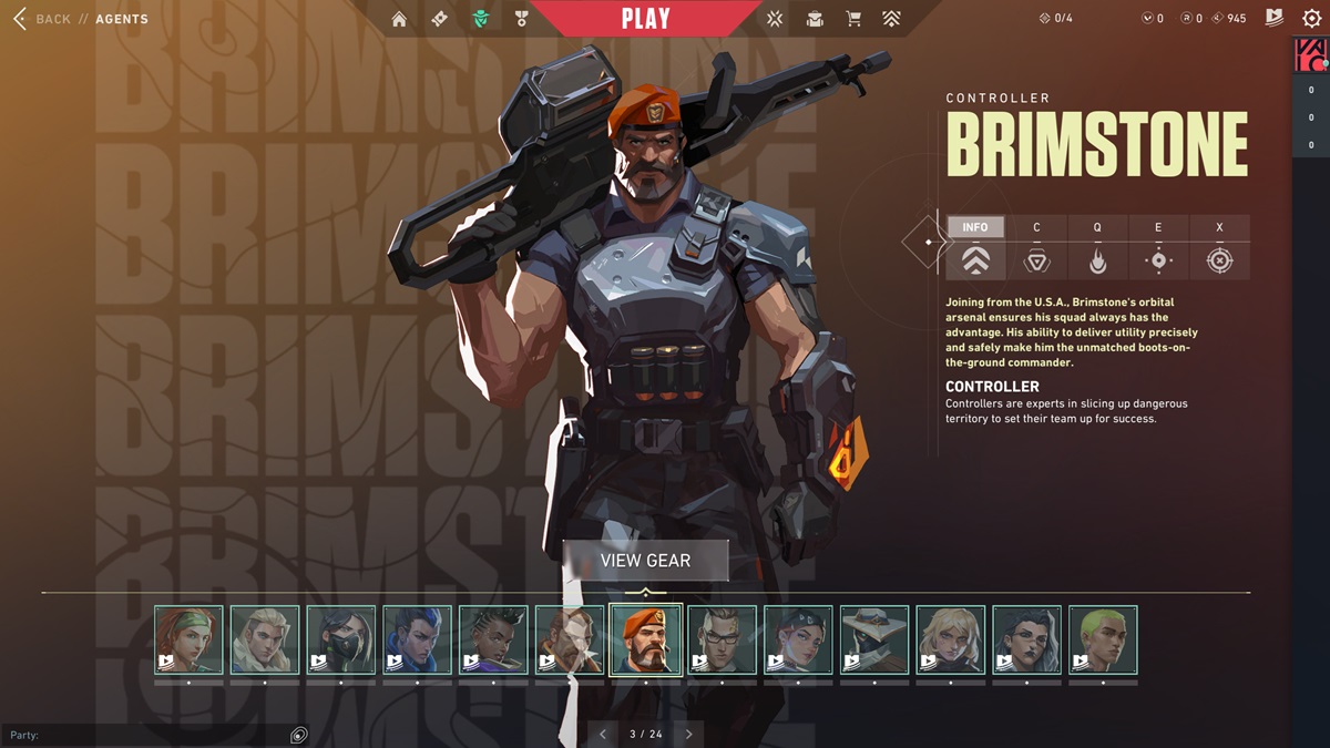 The agent Brimstone in Valorant.