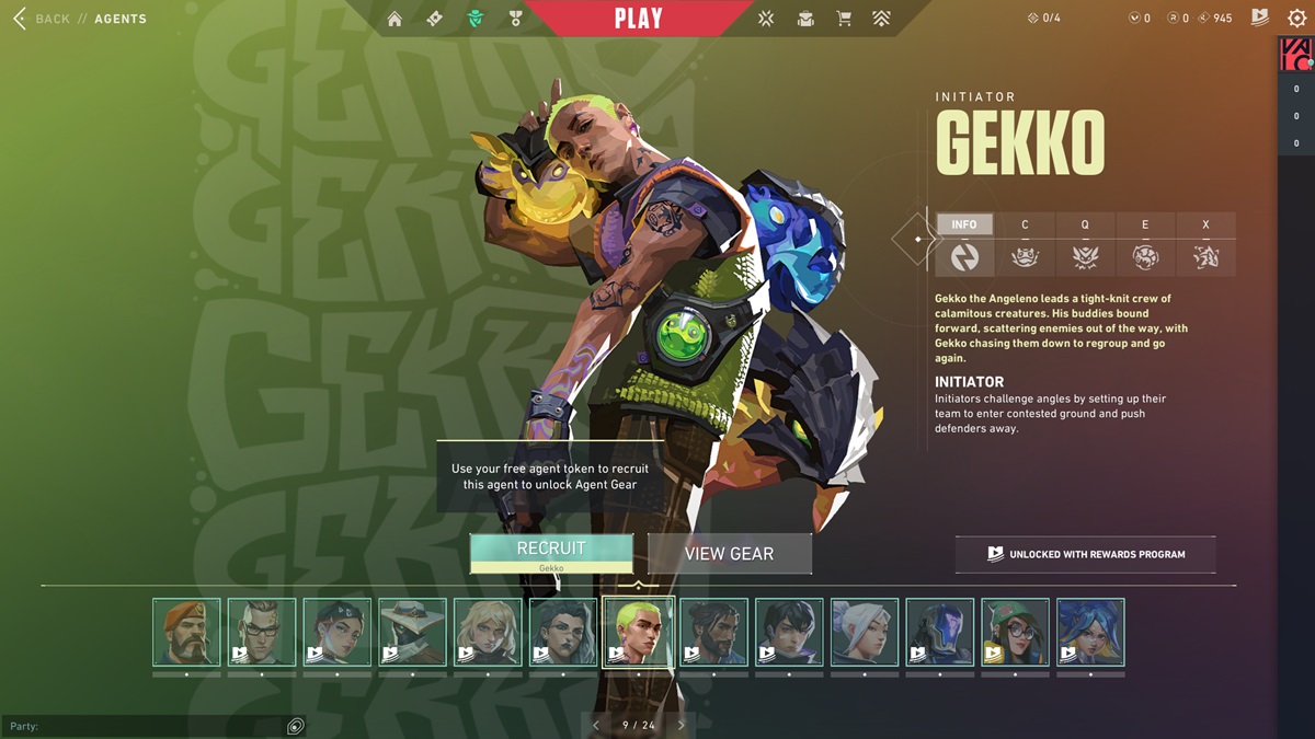 The agent Gekko in Valorant.