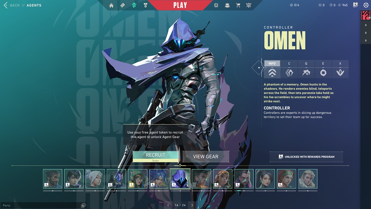 The agent Omen in Valorant.