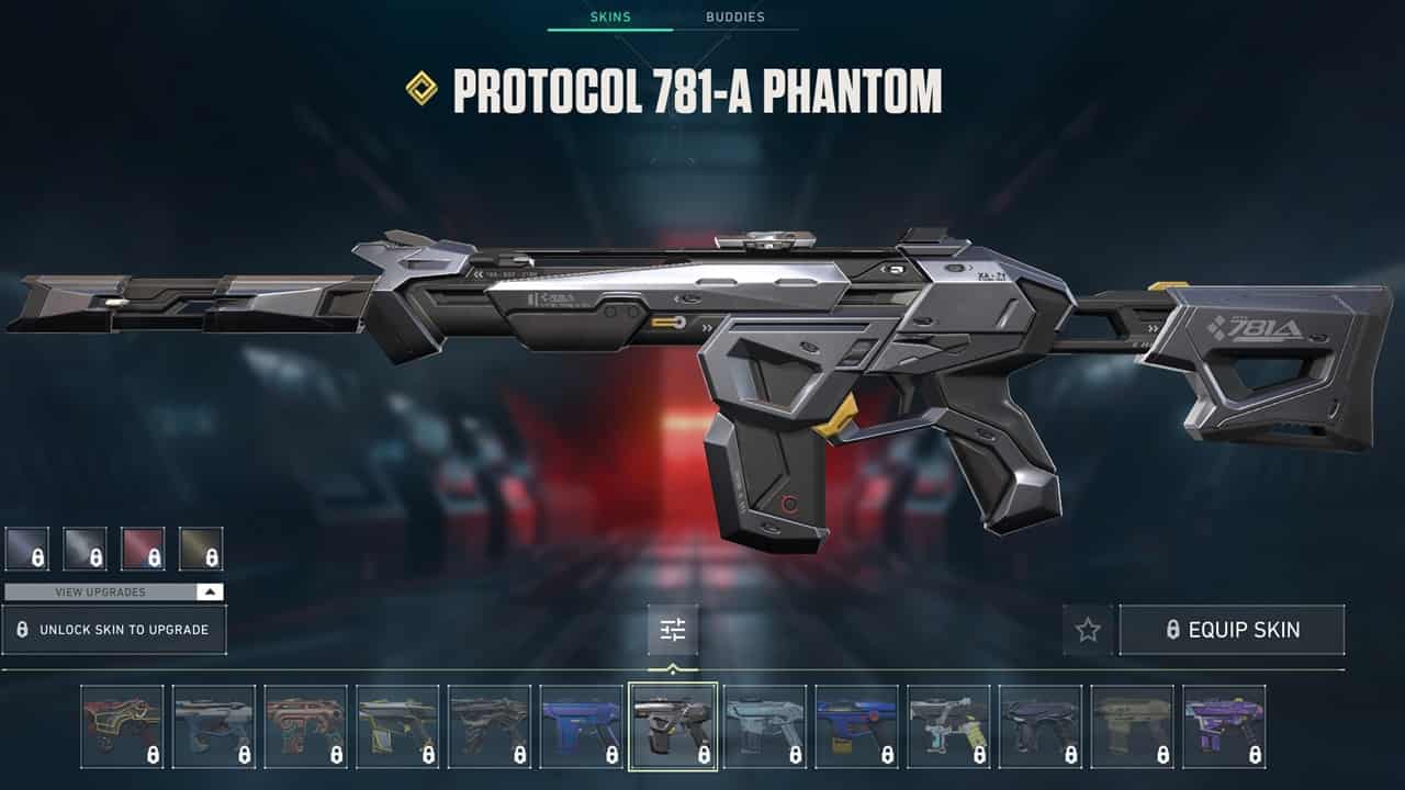 Best Phantom Skins in Valorant: The Protocol 781-A Phantom skin in the game. Image captured by VideoGamer.