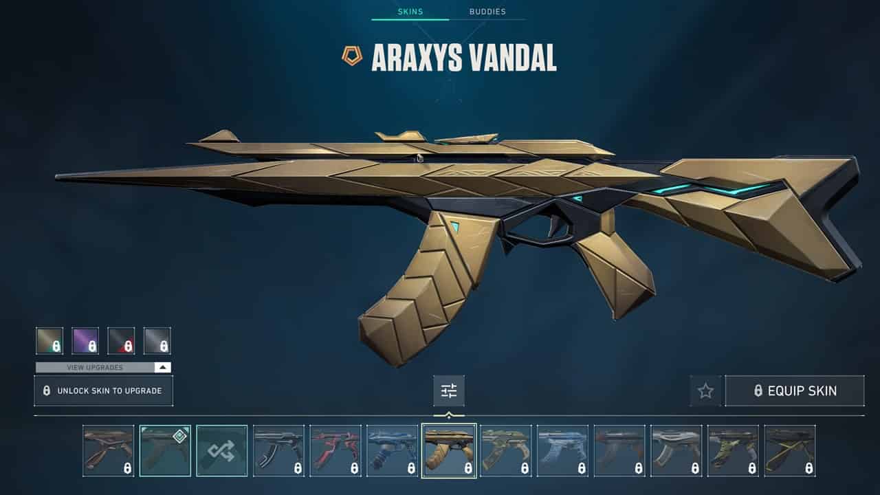 Best Vandal skins in Valorant: The Araxys Vandal in the store. Image captured by VideoGamer.
